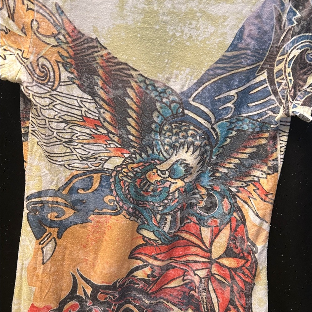 Embellished V-Neck Graphic Hoodie Tee - Picture 9 of 13